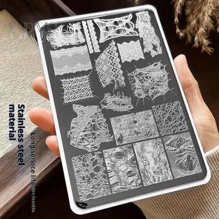 (TFT) Pháp Ren Wave Line Nail Stamping Plates Hình ảnh DIY In Hình Học Stencil Dụng Cụ Inox Làm Móng Tay Tem Mẫu MỚI