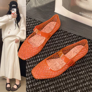 Phong Cách Rỗng Đế Bằng ins Thời Trang Phù Hợp Với Influencer Pha Lê Dép Thoáng Khí Đơn Giản Chống Trơn Trượt Giày Đi Biển26040109