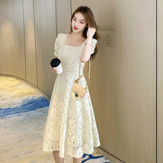 Váy ren tiên nữ cỡ lớn mùa hè dành cho nữ, thiết kế độc đáo, váy dài phong cách tình đầu, tay ngắn và thanh lịch.