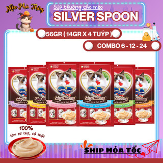 [Combo 6 - 12 -24] Súp Thưởng Silver Spoon Unicharm 56g (4 Thanh) Thịt Cá Thật Cho Mèo Mọi Lứa Tuổi