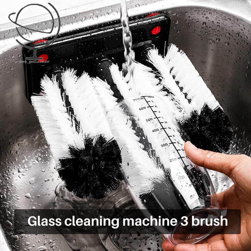 Máy Giặt Thủy Tinh 3 Bàn Chải Rửa Thủy Tinh Có Đế Hút Thanh Cho Thanh, Nhà Bếp, Ly Rượu Vang Đỏ, Cốc