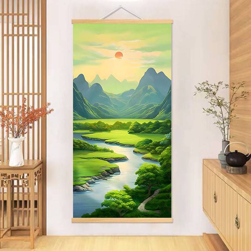 Nắng Trên Núi Vàng May Mắn Và Giàu Có Thu Hút Kho Báu Bát Tranh Trang Trí, Phòng Khách Phong Thủy Lưng Núi Phong Cảnh Tự Nhiên Vải Paintin