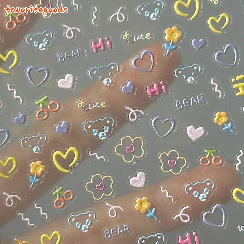 Nhãn dán móng tay FAVORITEGOODS, Nhãn dán cốc hoạt hình dễ thương, Nhãn dán hoạt hình dập nổi mềm đa chức năng tự dính