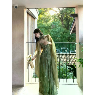 Đầm voan in họa tiết dáng rộng không tay dài + Áo khoác Cardigan nhẹ