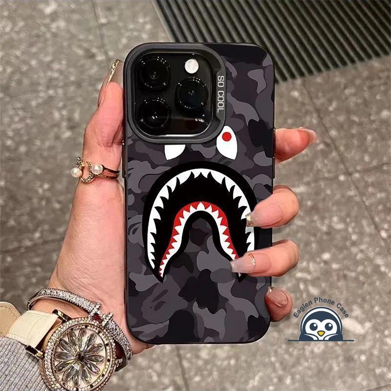 Vỏ Cá Mập Ngụy Trang Thoáng Mát Cho iPhone 11 Pro Max 8 7 6 6s X XR XS Max Plus SE2 SE3 Vỏ Điện Thoại Chống Sốc Bảo Vệ Ống Kính Ốp Lưng Cứng Mờ