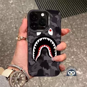 Vỏ Cá Mập Ngụy Trang Thoáng Mát Cho iPhone 11 Pro Max 8 7 6 6s X XR XS Max Plus SE2 SE3 Vỏ Điện Thoại Chống Sốc Bảo Vệ Ống Kính Ốp Lưng Cứng Mờ