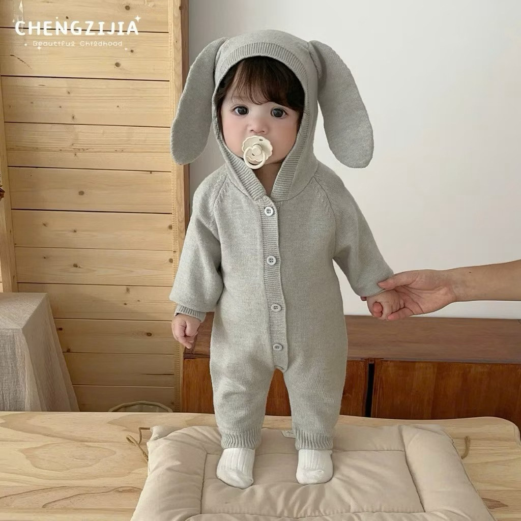 [MS005] 5-13kg Body liền thân Len tai thỏ xinh xắn màu trơn phong cách Hàn Quốc cho bé yêu