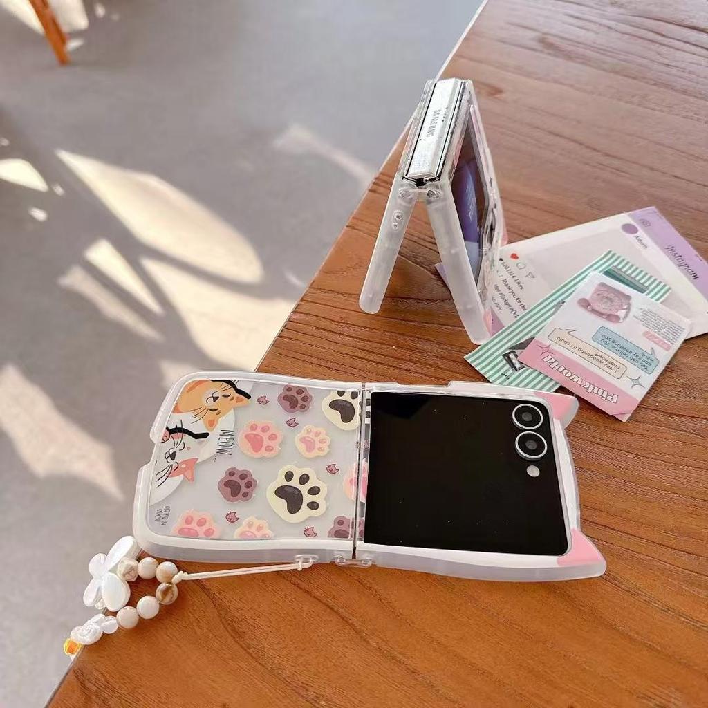 Ốp Điện Thoại Chân Mèo Dễ Thương Thích Hợp Cho Samsung Galaxy ZFlip7 zflip6 Dây Gấp Vỏ Cứng Cho Z Flip 7 6 5 4 3 5G PuraX N3Flip MixFlip 2 Vỏ Bảo Vệ