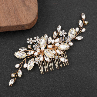 Mũ cô dâu ngọc trai kim cương giả handmade, kèm lược tóc pha lê đẹp