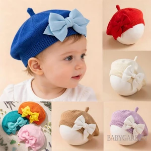 Mũ nồi cho bé mới biết đi có nơ Mũ beanie dệt kim Mũ họa sĩ dễ thương cho mùa đông thu
