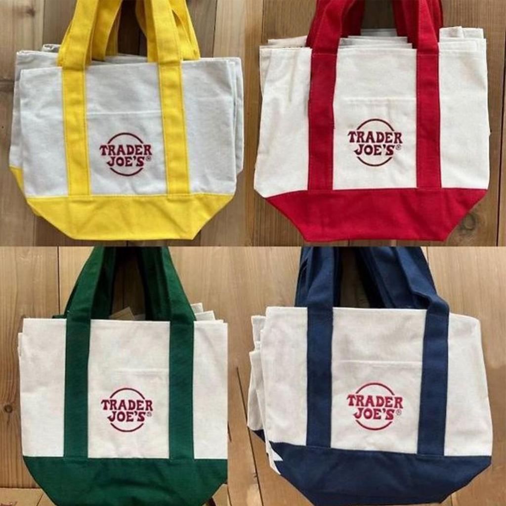 Trader Joe 's Mini Totes 4 Màu Sắc Cổ Điển Tote Vải Có Thể Tái Sử Dụng Thời Trang Cho Nữ Không Thẻ