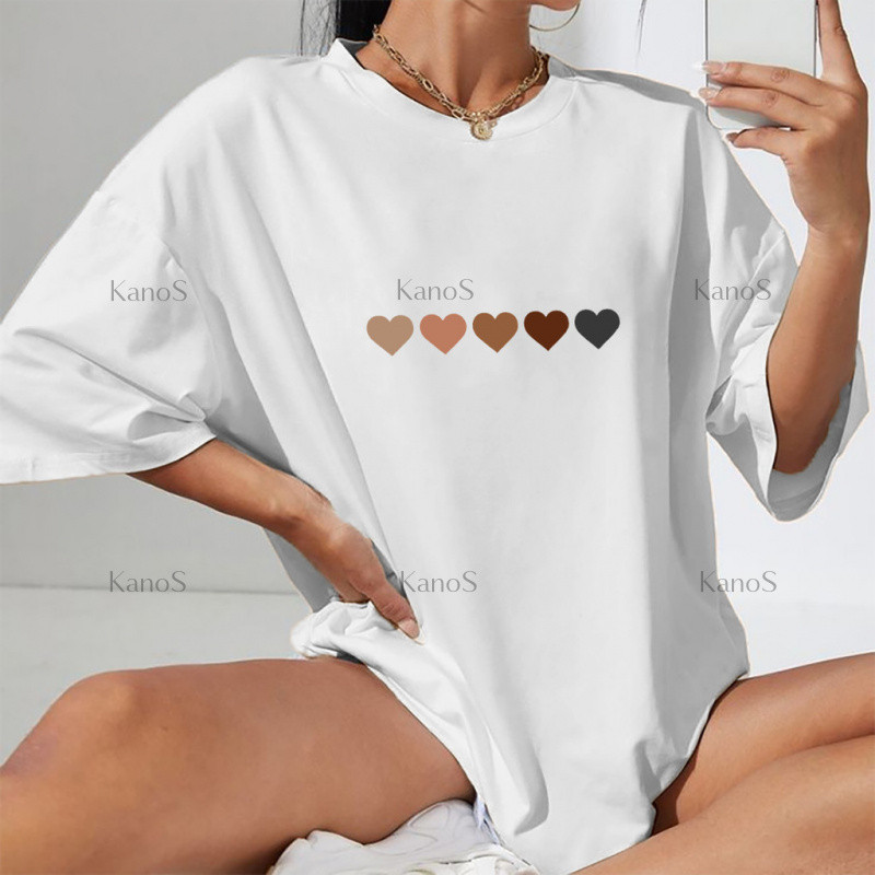 Kanos_shop |  áo thun nữ form rộng,Thời trang thu đông heart print 100% cotton áo sơ mi tay ngắn