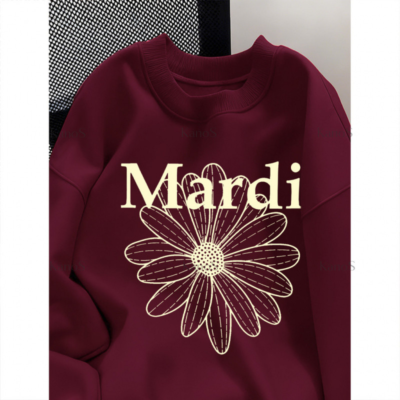 Kanos_shop | đỏ áo sweater dày dặn, Hàn quốc đẹp thời trang flower print áo tay dài áo thể thao