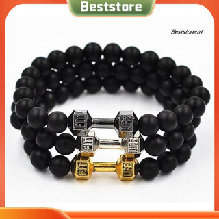 Cửa hàng tốt nhất| Unisex Thời Trang Đen Mờ Đá Quả Tạ Tập Gym Thể Hình Vòng Tay Punk Có Thể Điều Chỉnh