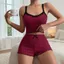 IAPPORTUNIA 2 Bộ đồ ngủ dệt kim gân dành cho nữ, Ren Trim Quần short viền rau diếp mềm, Nơ dễ thương Cami Crop Top Nữ