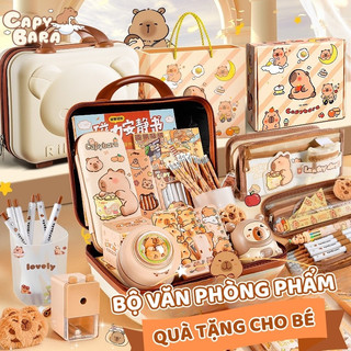 Bộ văn phòng phẩm cute Capybara hoạt hình- Bộ đồ dùng học tập trọn bộ gồm nhiều dụng cụ học tập, hộp quà sinh nhật