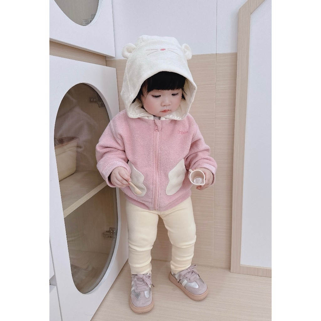 Áo khoác nỉ bé trai bé gái Unbee mũ gấu - Áo khoác nỉ bông cho bé phong cách Hàn Quốc