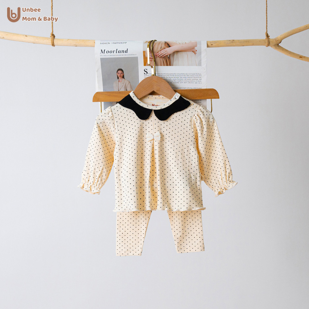 Bộ dài tay bé gái UNBEE chất liệu modal chấm bi co giãn mềm mại - Bộ đồ thu đông bé gái dễ thương