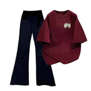 sét bộ quần ống loe dáng dài 95cm + mix áo ly nước in áo phong cách đơn giản -quanaao94