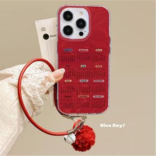 3D Fuzzy Ball Bell Màu Đỏ Dây Dành Cho Realme Note 60 60X 70 70T 50 15T 15X 14 14T 12 12X 15 13 Pro C71 C75X C65S C61 C75 C63 C15 C55 Vỏ Điện Thoại In Lịch Mini