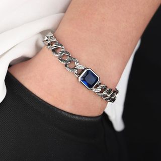Nam Đồng Hồ Cuba-Link Đá Sapphire Cao Cấp - Thời Trang