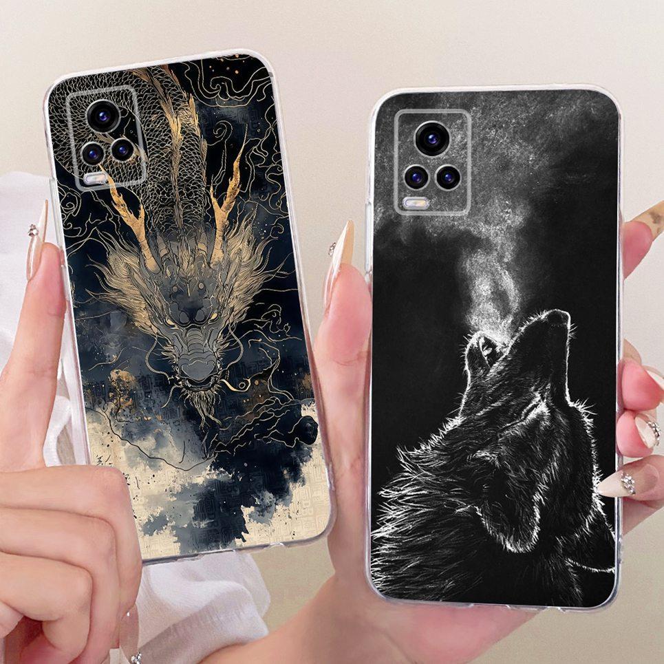 Dành Cho Vivo V20 SE V2022 V2023 V2024 Vivo Y70 Ốp Lưng Điện Thoại Rồng Trung Quốc Mèo Dễ Thương Họa Tiết Hoạt Hình Vỏ Mềm Trong Suốt Silicon
