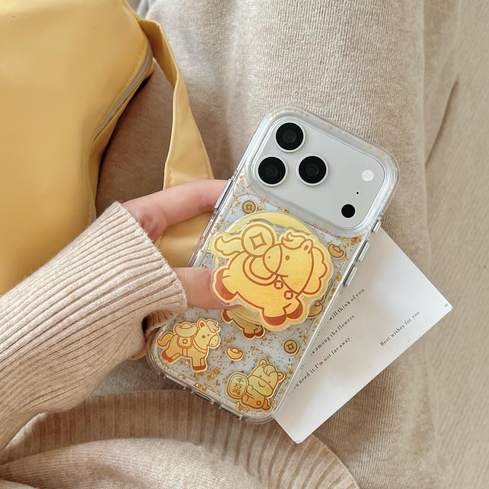 Ốp lưng cứng trong suốt Tương thích với iPhone 13 14 14Pro 14ProMax 15 15Pro 15ProMax 16 16Pro 16ProMax 17 17Pro 17ProMax Yuanbao Xiaoma Pattern Magnet Case
