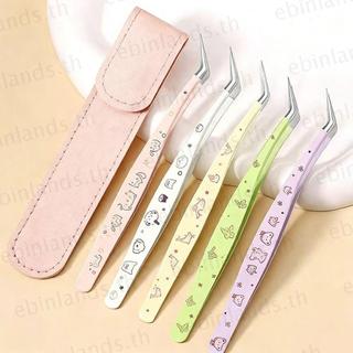 Nhíp lông mi giả EBINLANDS, Nhíp nối mi có độ chính xác cao chống tĩnh điện, Thép không gỉ chuyên nghiệp có da Phim hoạt hình Máy uốn mi Dụng cụ trang điểm làm đẹp