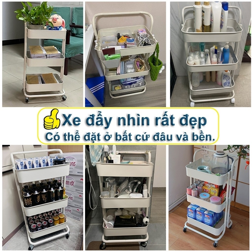 BOENIN Kệ Sắt 3 Tầng Đa Năng Xe Đẩy Xe đẩy 100% thép carbon