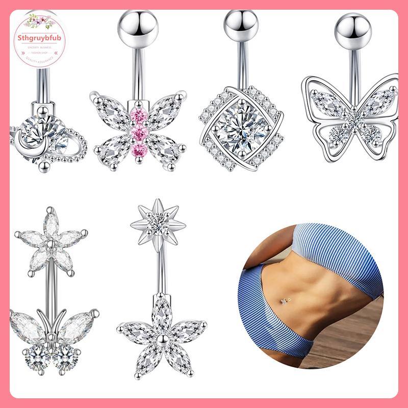 Nhẫn Rốn Trái Tim Bướm Từ Pha Lês Tinh Tế, Phụ Kiện Cơ Thể Thời Trang