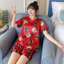 Bộ Đồ Ngủ Nữ Mùa Hè Ngắn Tay Quần Short Kích Thước Lớn Rời Băng Lụa Cổ Chữ V Hoạt Hình Dễ Thương Rời Loungewear Phù Hợp Với