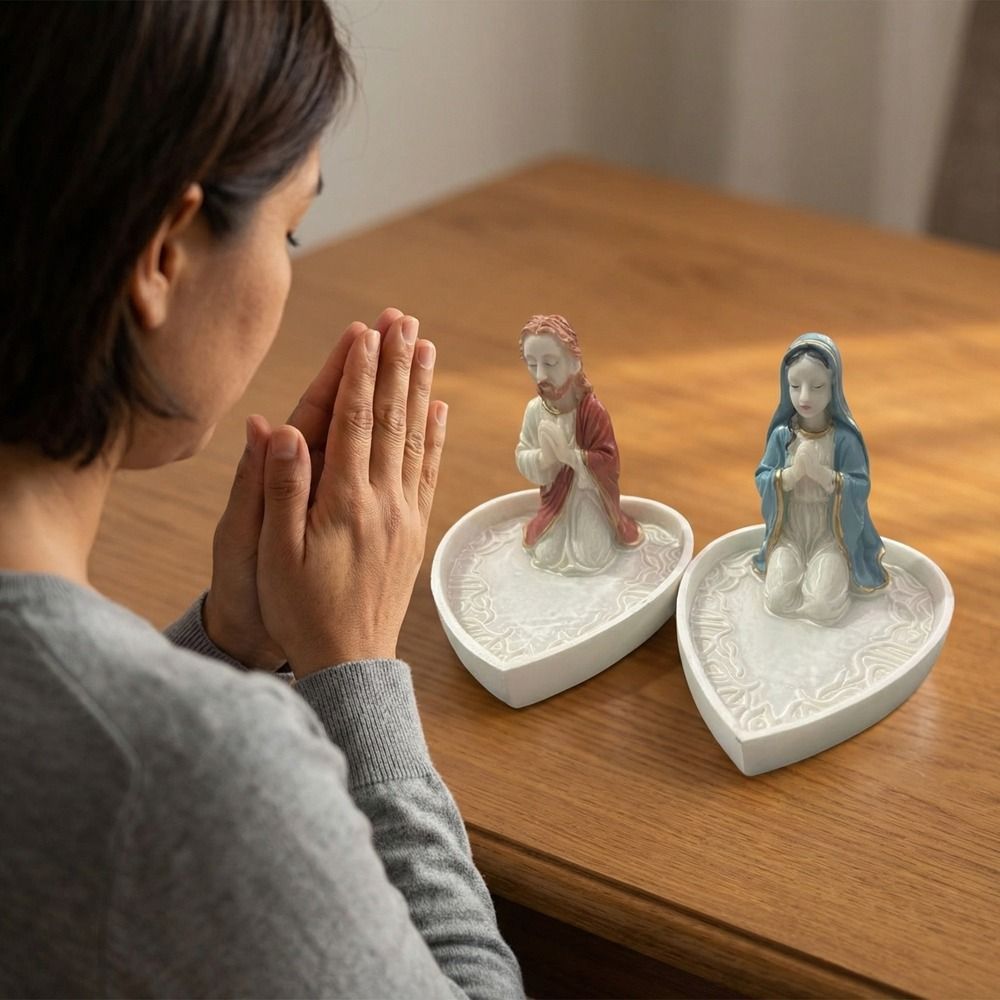 DELMER Virgin Mary Đế trang sức, Nhựa quyến rũ vượt thời gian Đức Trinh Nữ Maria Mân Côi Giá đỡ, Đồ trang trí để bàn Trang trí Khay lưu trữ thanh lịch Phòng ngủ