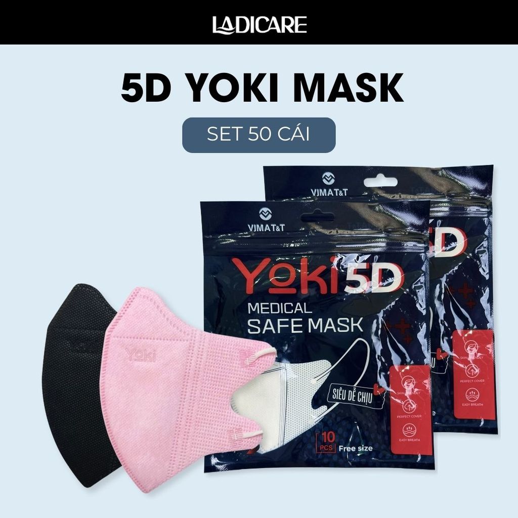 [SET 50Cái] Khẩu trang 5D Mask Yoki 2.5PM kháng khuẩn 4 Lớp Dày hàng chính hãng công ty