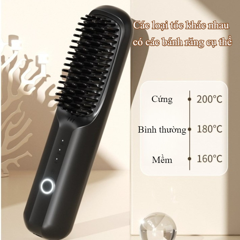 Lược duỗi tóc không dây sạc pin, 3 mức nhiệt chống rối ion âm, thiết kế cầm tay tiện lợi cho nữ