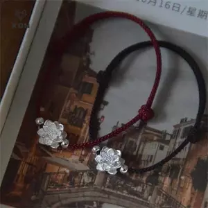 Vòng tay bện hoa sen phong cách Trung Quốc, có thể điều chỉnh kích thước, phù hợp làm phụ kiện thời trang cho nam.
