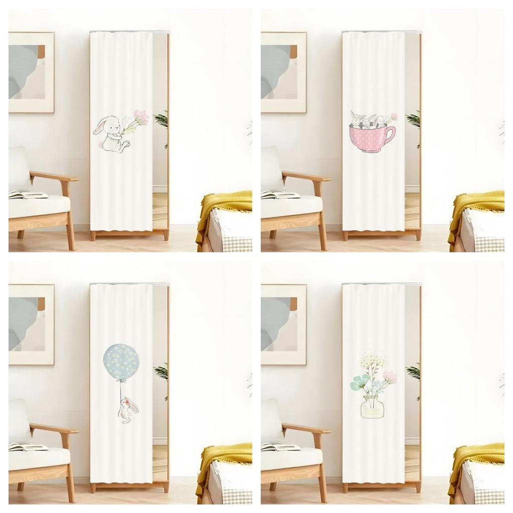 Rèm gương trang trí, Đường đua mượt mà im lặng - Dễ dàng mở / đóng với họa tiết bong bóng hình chú thỏ Teacup nhẹ nhàng, chống bụi cho phòng khách, phòng trẻ em