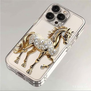 Kim Cương Vàng Ngựa Phong Cách Mới Hợp Thời Trang Trong Suốt Sáng Tạo Ốp Lưng Điện Thoại Thời Trang Thích Hợp Cho iPhone 17promax 15promax 16pro 14 Chống Sốc 12plus 11promax 13plus 7plus 15 Ốp Chống Sốc