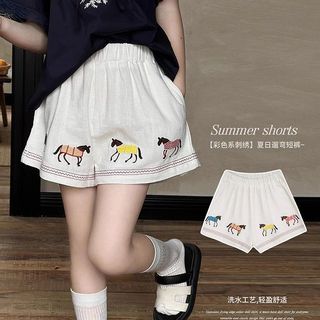 Quần đùi bé gái thêu ngựa - mỏng nhẹ thoáng khí dễ thương mùa hè