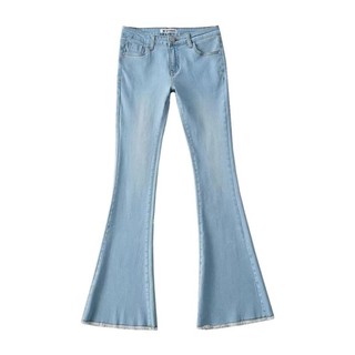 Quần Jean Micro-Flared Thấp Nữ Màu Sáng, Thiết Kế Mỏng và Co Dãn Tốt