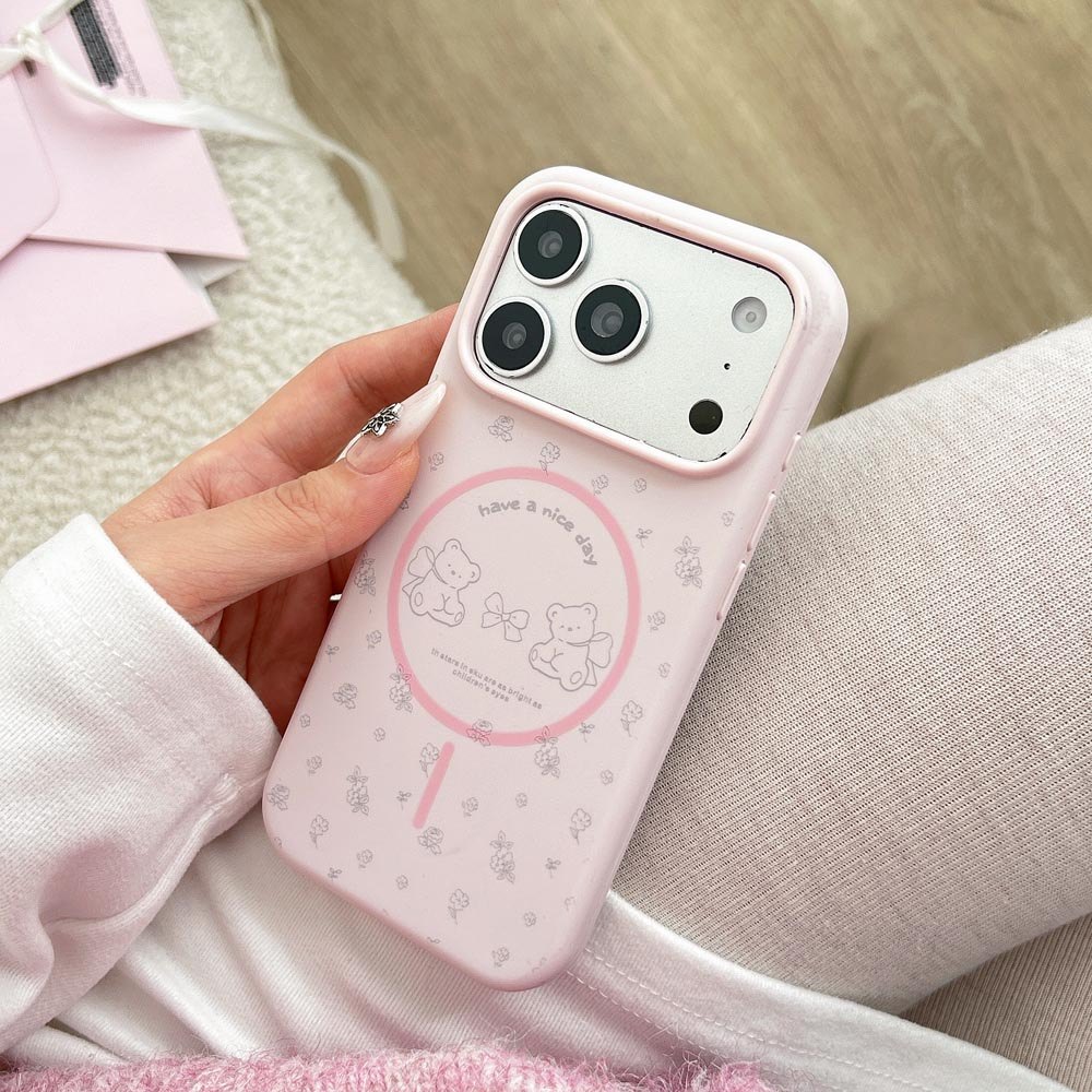 Ốp lưng TPU Tương thích với iPhone 13 14 14Pro 14ProMax 15 15Pro 15ProMax 16 16Pro 16ProMax 17 17Pro 17ProMax Vỏ nam châm họa tiết gấu nơ