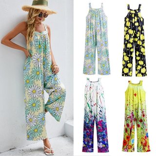 <![CDATA[Áo Jumpsuit Quần Ống Rộng Plus Size Phong Cách Phương Tây, Họa Tiết Mát Mẻ Cho Xuân Hè]]>