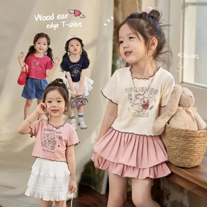 Áo thun chữ thời trang bé gái Mùa hè phong cách mới in hình gấu đáy 90-140 Size OTMZ