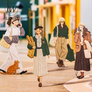 JIANWU Her Little World Series Vintage Girl Nhân Vật Phong Cảnh Chất Liệu Cắt Dán Sáng Tạo DIY Tạp Chí Văn Phòng Phẩm