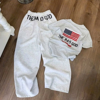 Set Áo Thun Zip Lá Cờ Mix Quần Ống Suông Double - Six Chất Cotton Mềm Mịn.