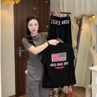Set Áo Thun Zip Lá Cờ Mix Quần Ống Suông Double - Six Chất Cotton Mềm Mịn.