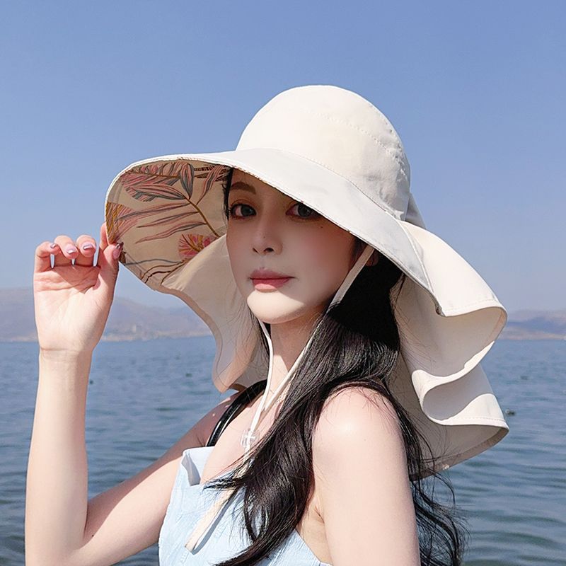 Mũ chống nắng nữ với vành lớn và khăn choàng, thiết kế thời trang có nơ, phù hợp mùa hè