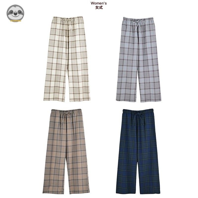 Quần pyjama kẻ sọc flannel phong cách Nhật Bản Muji, dành cho cả nam và nữ, làm từ vải cotton nguyên chất