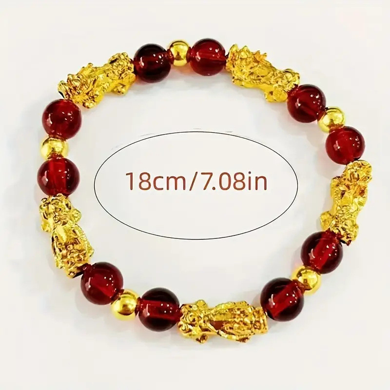 Vòng tay cặp đôi Pixiu mạ vàng kèm mã não xanh và đỏ, phù hợp cho cả nam và nữ