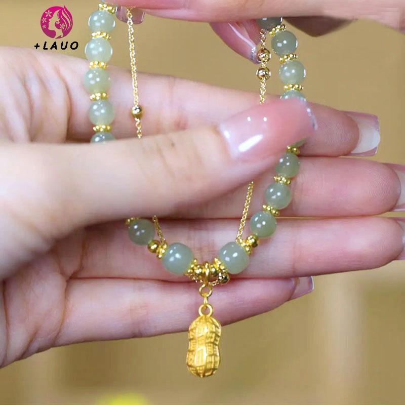 Trang sức bạn gái - Bộ vòng tay và bông tai kẹp giả ngọc Hetian, thời trang làm quà tặng từ Springevenstar