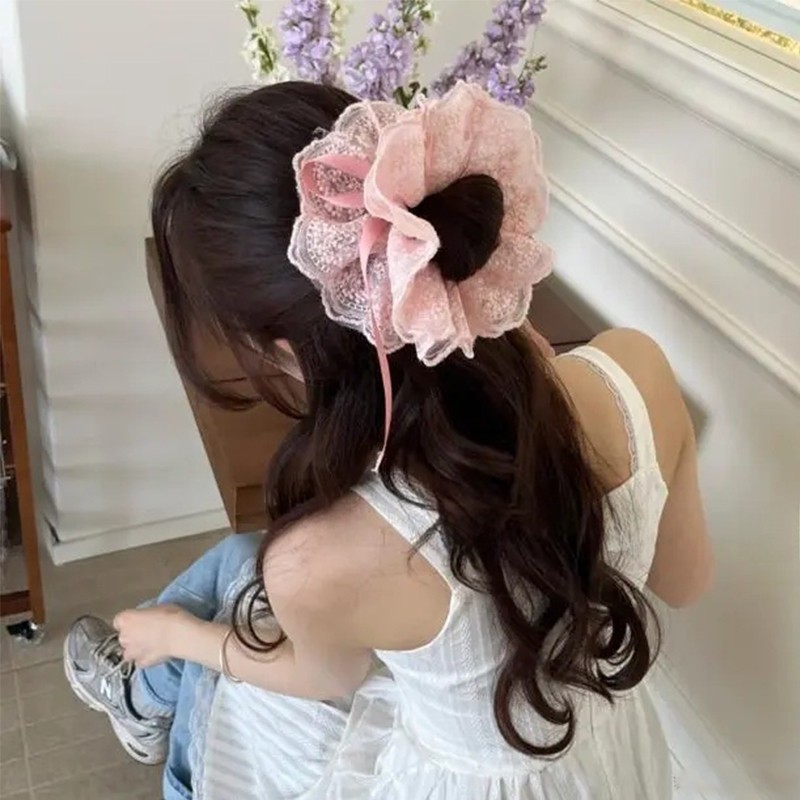 Dây Buộc Tóc Lớn Cho Người Phụ Nữ Mới Siêu Cổ Tích Nhiều Lớp Ren Scrunchies Dây Rút Dây Buộc Tóc